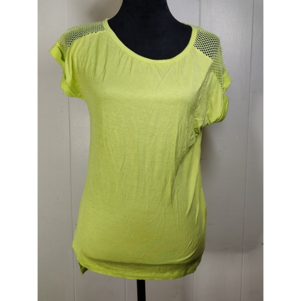 MelaO Yellow Neon Mesh‎ Sleeve T Shirt Womens Size S Crew Neck Short Sleeve Top